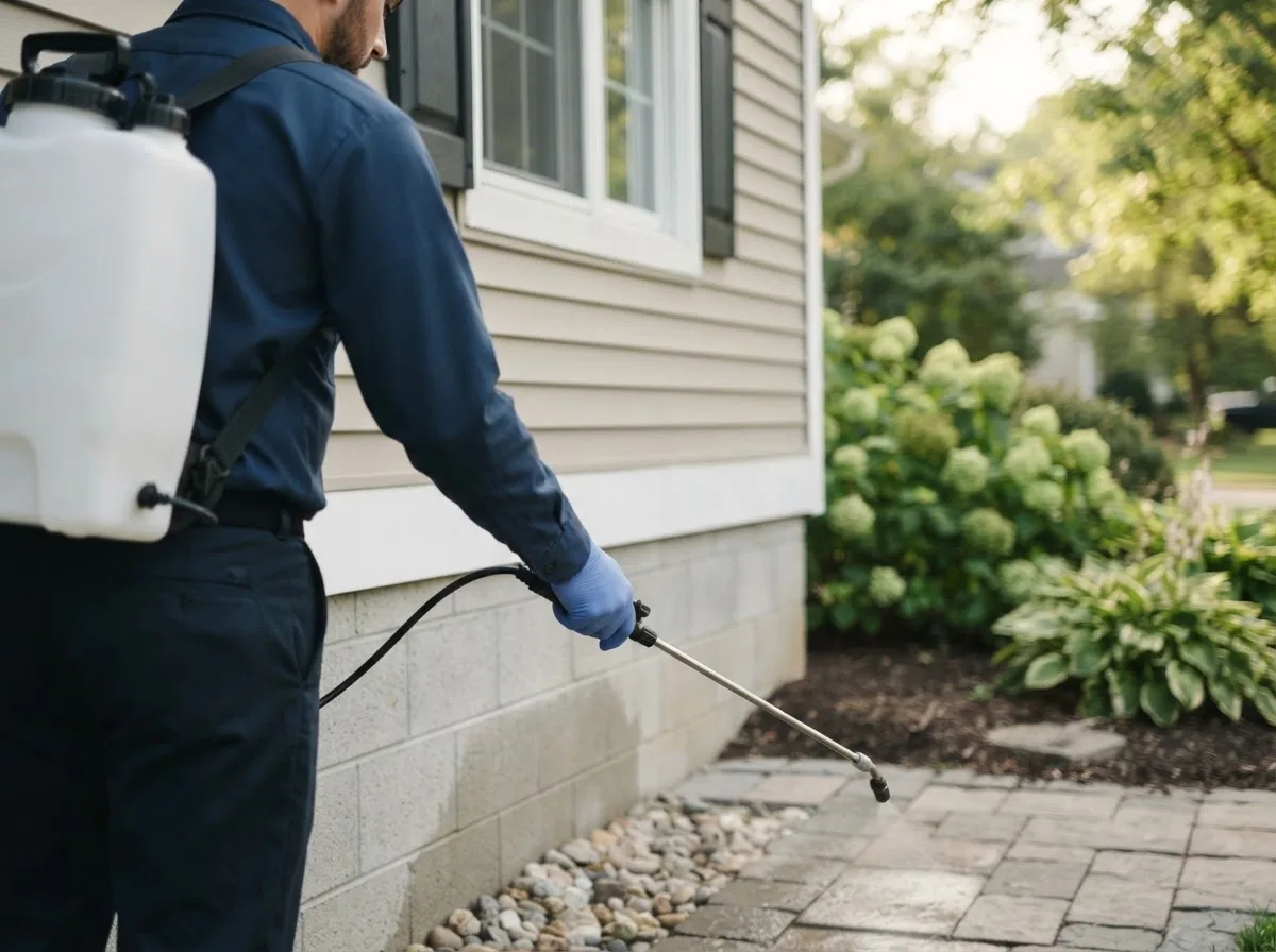 Pest control technician inspecting a home in Rensselaer, IN